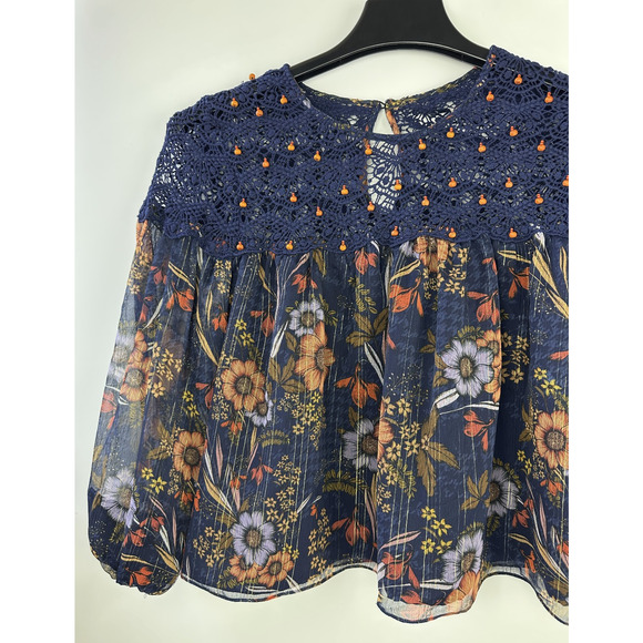 Anthropologie Mynahs Reynu Taandon Cristy Crotchet Beaded Blouse Boho Peasant XS - Picture 12 of 15